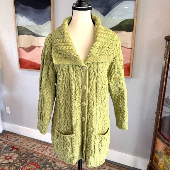 Aran Crafts Sweaters - Aran Crafts Green Cable Wool Knit Sweater Cardigan
